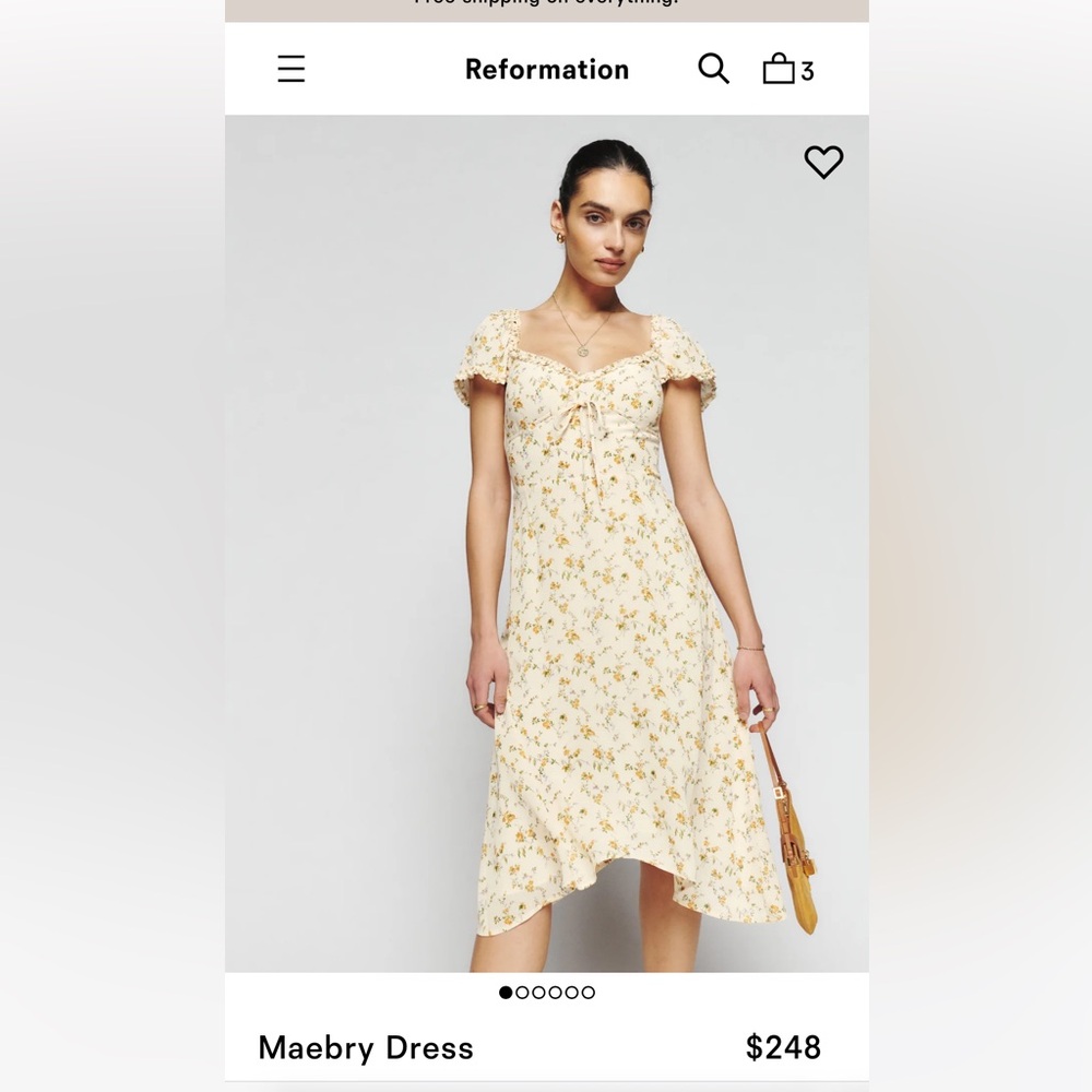 Reformation Maebry Midi Dress in Cream with Yellow Floral Print